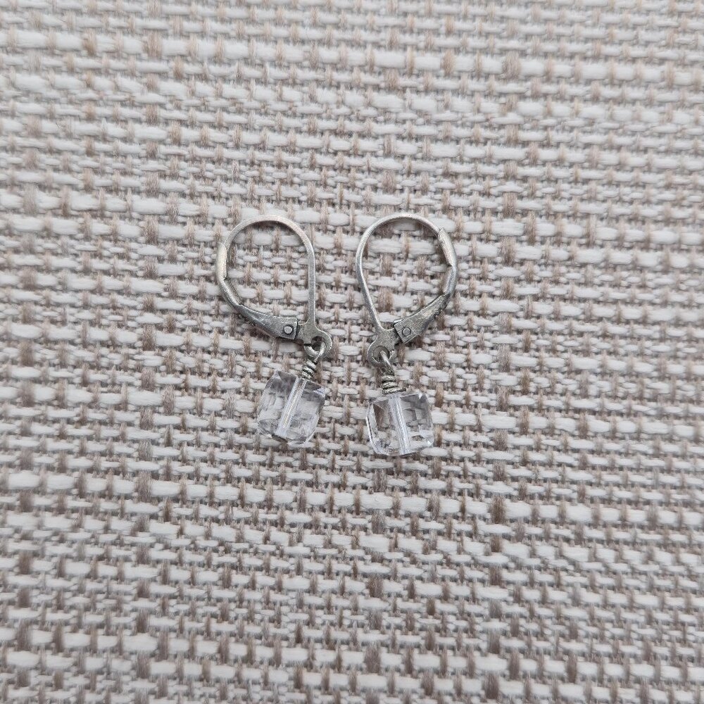 Sterling Silver Square Crystal Rustic Earrings A3984